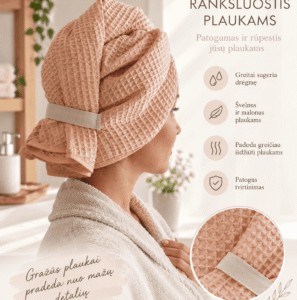Plaukų rankšluostis vafliukas (kurima.lt)